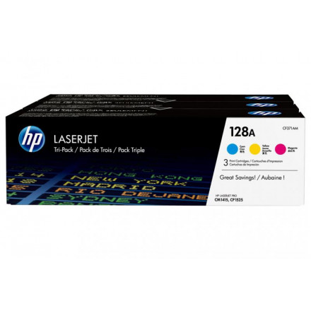 CE321/322/323 К-жи HP CLJ CP1525N/CP1525NW 128A CF371AM, набор 3 штуки цветных в упаковке, оригинал
